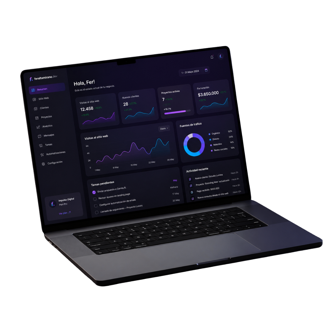 Sitio web profesional desarrollado por Fernanda Altamirano — dashboard de cliente