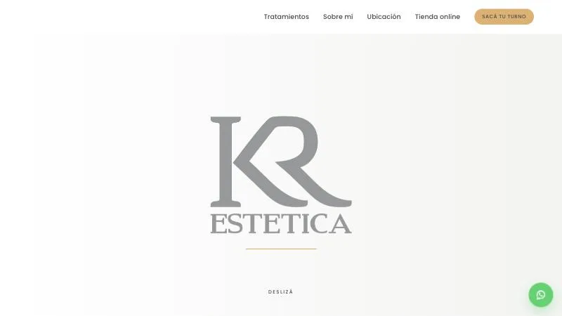 Portada del sitio web de KR Estética