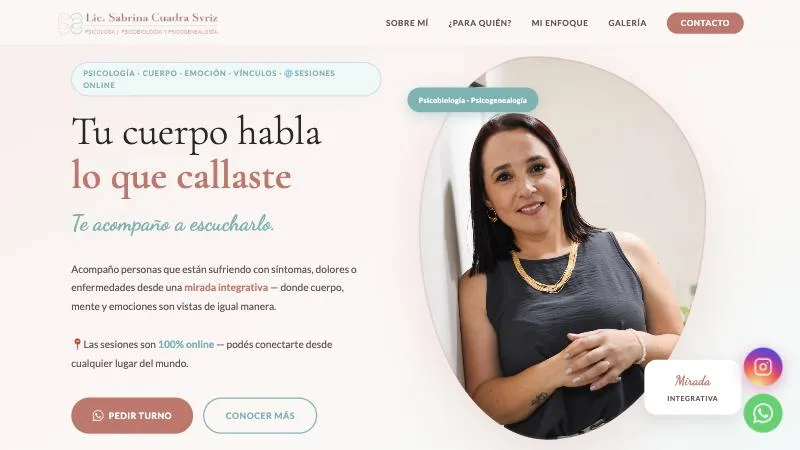 Portada del sitio web de Lic. Sabrina Cuadra Svriz